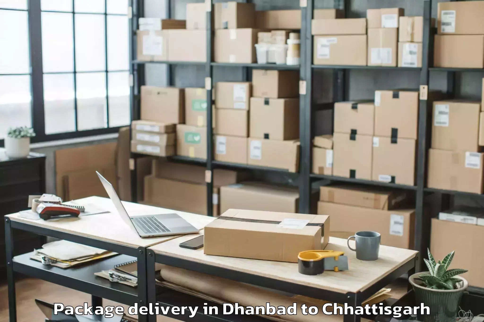 Book Your Dhanbad to Kalinga University Raipur Package Delivery Today